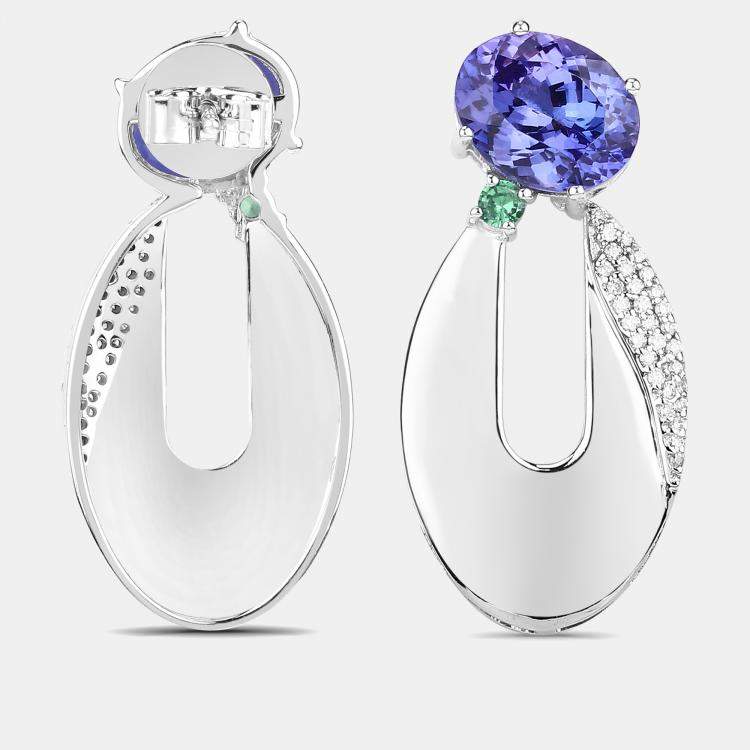 Pre Owned 5.87 cts Multi Stone and Diamond 14K White Gold Drop Earrings
