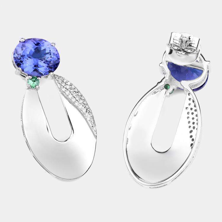 Pre Owned 5.87 cts Multi Stone and Diamond 14K White Gold Drop Earrings