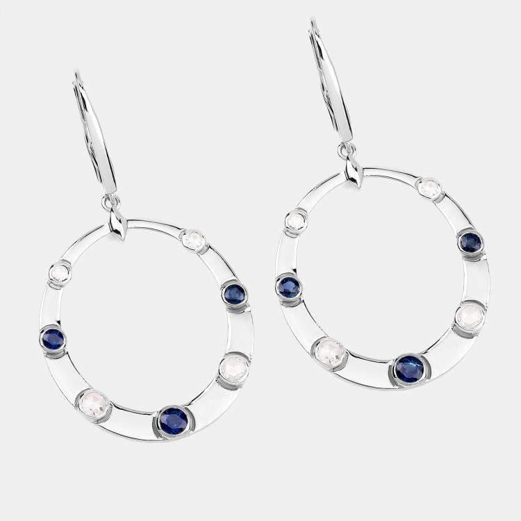 Pre Owned 1.67 cts Blue Sapphire and Diamond 14K White Gold Dangle Earrings