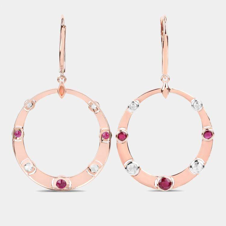 Pre Owned 1.36 cts Ruby and Diamond 14K Rose Gold Dangle Earrings