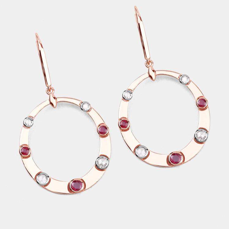 Pre Owned 1.36 cts Ruby and Diamond 14K Rose Gold Dangle Earrings