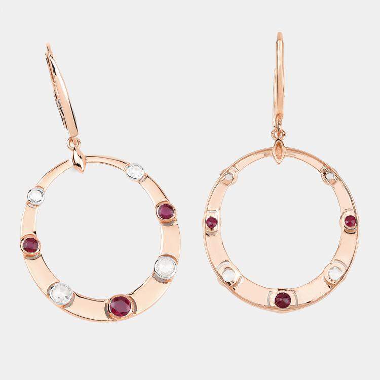 Pre Owned 1.36 cts Ruby and Diamond 14K Rose Gold Dangle Earrings
