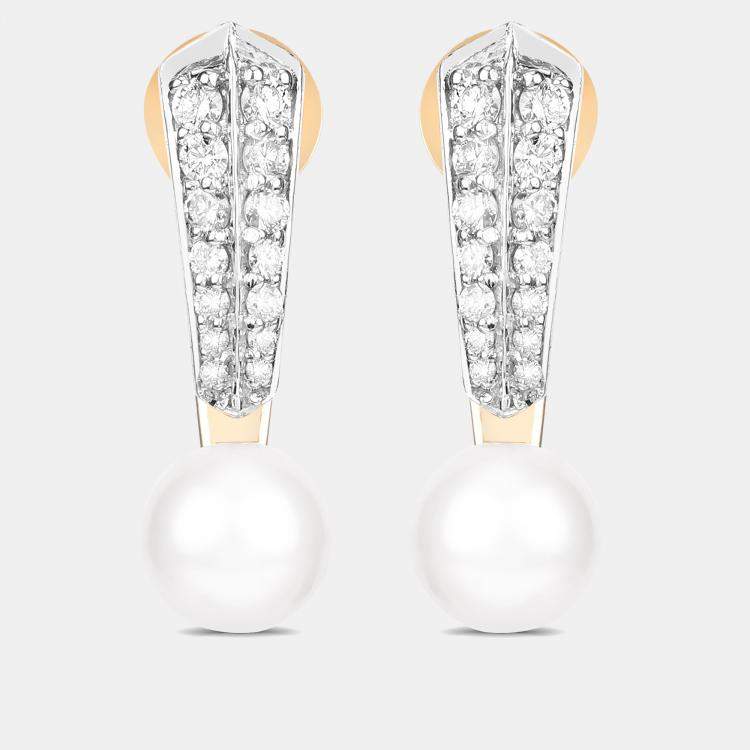 Pre Owned 5.50 cts Pearl and Diamond 14K Yellow Gold Dangle Earrings