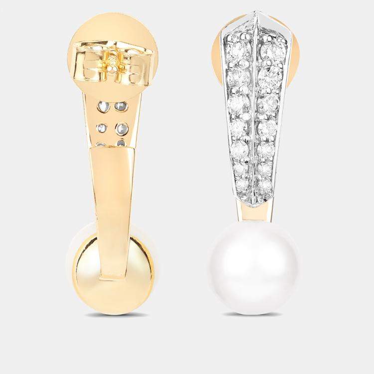 Pre Owned 5.50 cts Pearl and Diamond 14K Yellow Gold Dangle Earrings