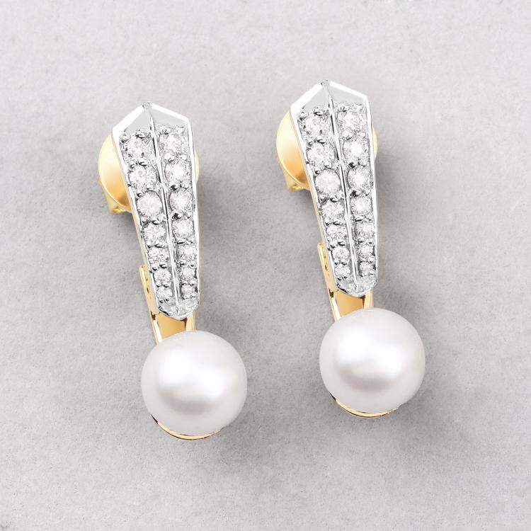 Pre Owned 5.50 cts Pearl and Diamond 14K Yellow Gold Dangle Earrings