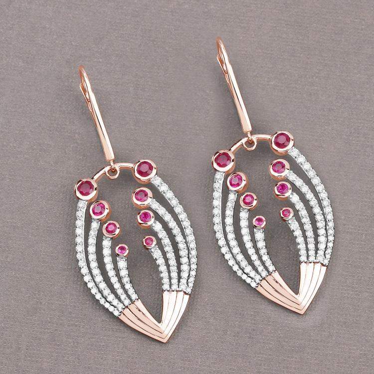 Pre Owned 1.45 cts Ruby and Diamond 14K Rose Gold Dangle Earrings