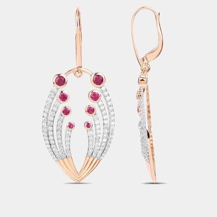Pre Owned 1.45 cts Ruby and Diamond 14K Rose Gold Dangle Earrings