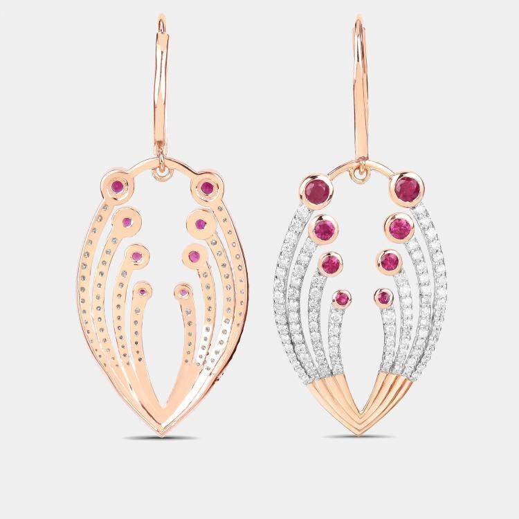 Pre Owned 1.45 cts Ruby and Diamond 14K Rose Gold Dangle Earrings