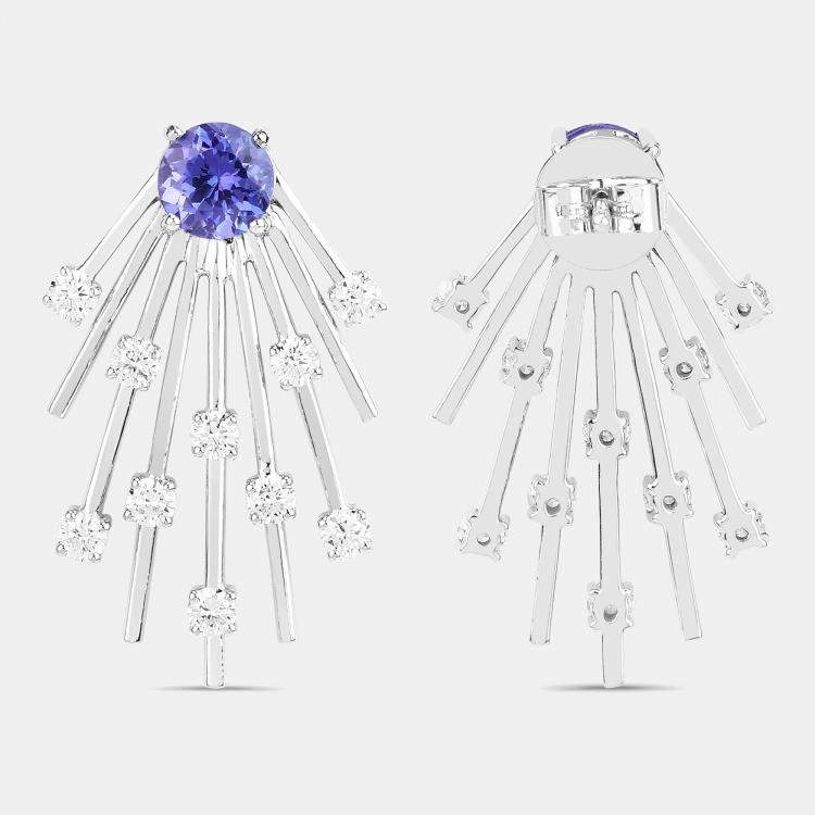 Pre Owned 1.94 cts Tanzanite and Diamond 14K White Gold Sunburst Earrings