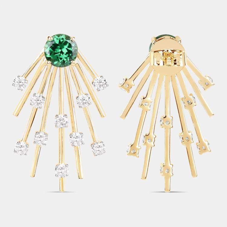 مملوكة مسبقًا 2.35 cts Tsavorite and Diamond 14K Yellow Gold Sunburst Earrings