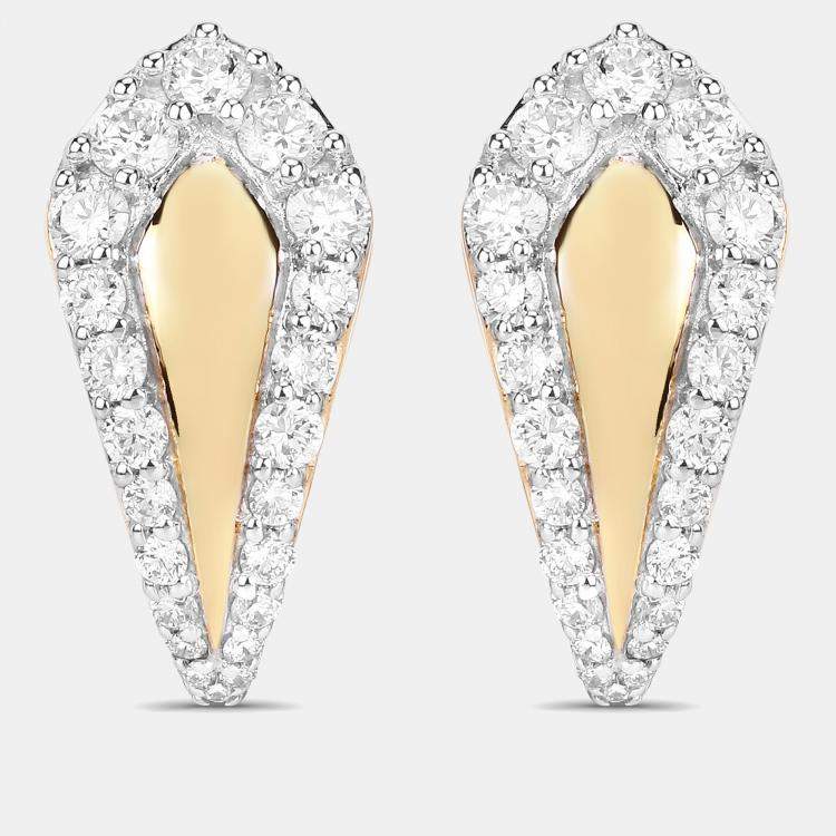 Pre Owned 0.60 cts Emerald and Diamond 14K Yellow Gold Huggie Earrings