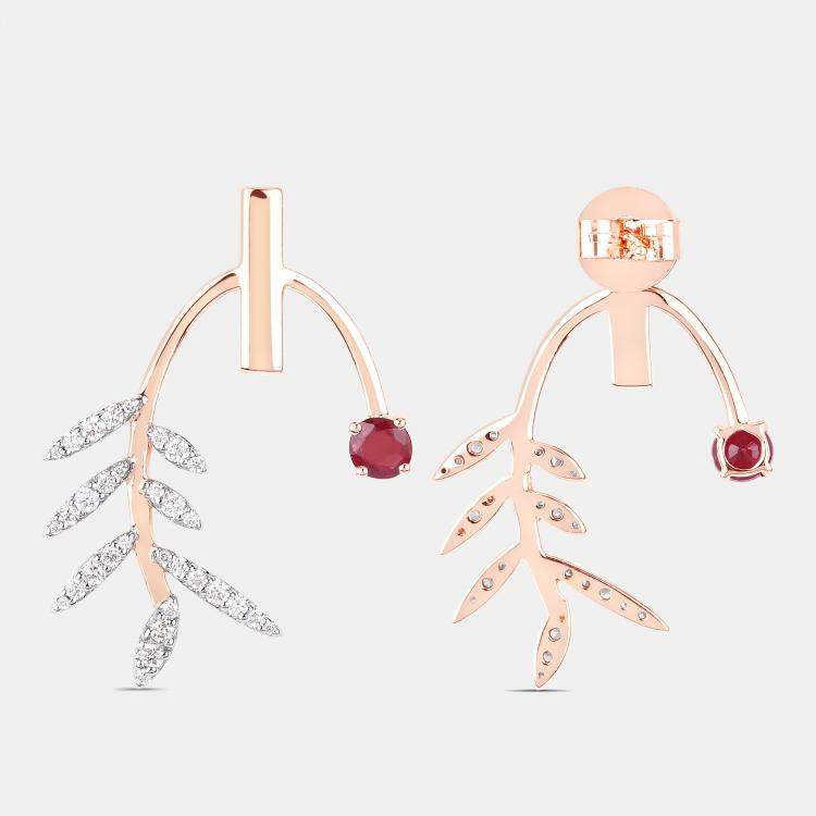 Pre Owned 0.66 cts Ruby and Diamond 14K Rose Gold Laurel Vine Earrings