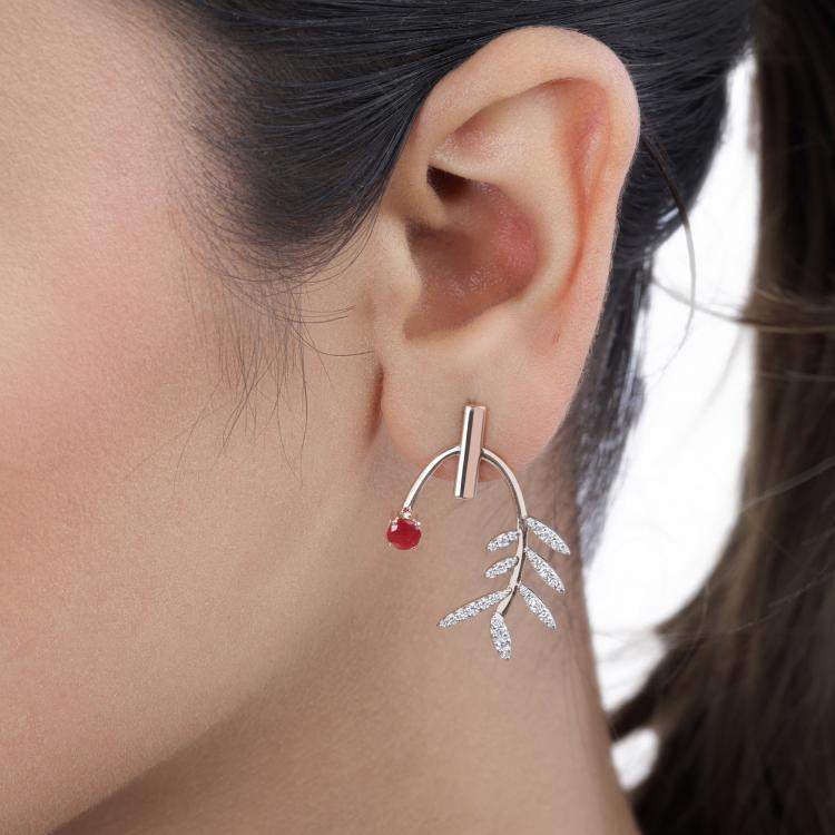 Pre Owned 0.66 cts Ruby and Diamond 14K Rose Gold Laurel Vine Earrings