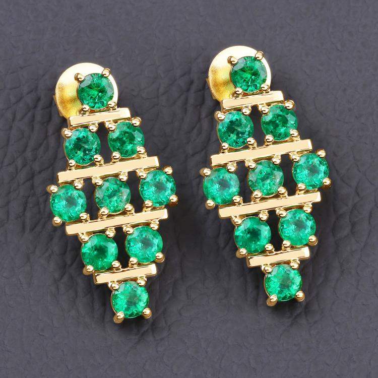 Pre Owned 4.45 cts Emerald 14K Yellow Gold Multi-Row Cluster Earrings