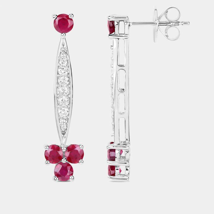 Pre Owned 2.02 cts Ruby and Diamond 14K White Gold Drop Earrings