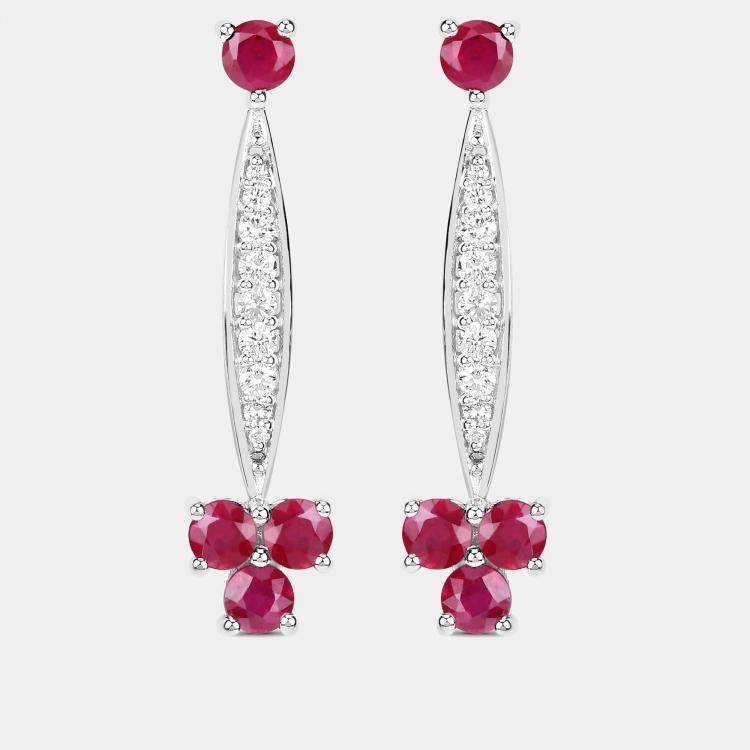 Pre Owned 2.02 cts Ruby and Diamond 14K White Gold Drop Earrings
