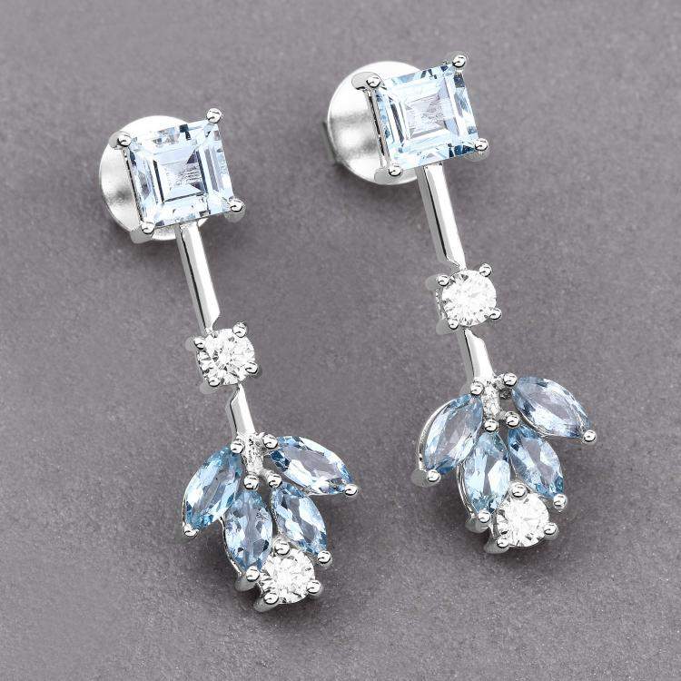 Pre Owned 2.30 cts Aquamarine and Diamond 14K White Gold Drop Earrings