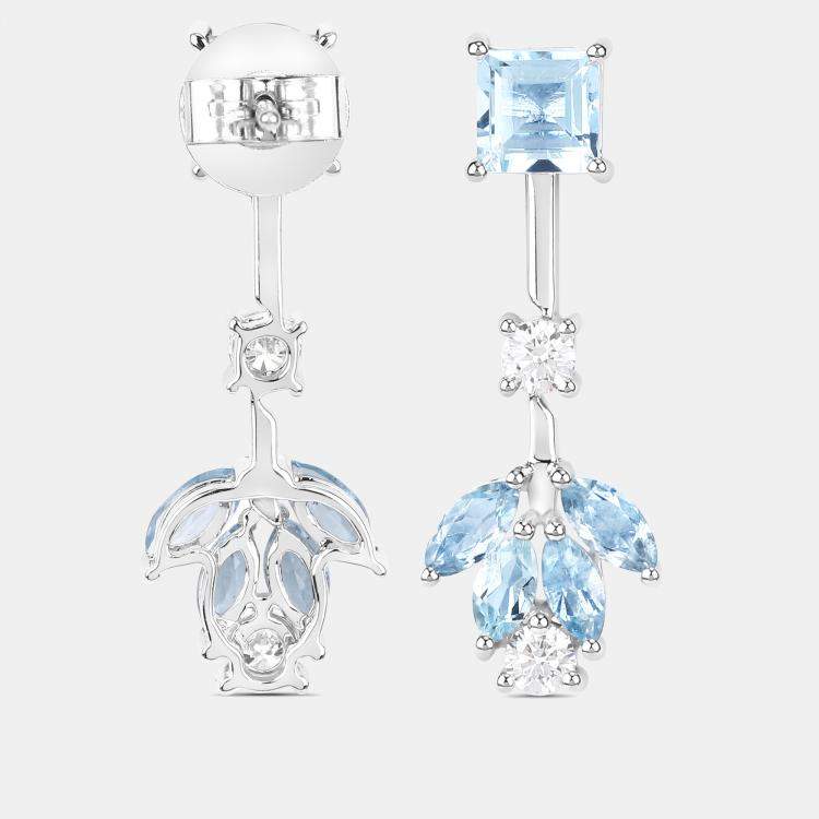 Pre Owned 2.30 cts Aquamarine and Diamond 14K White Gold Drop Earrings