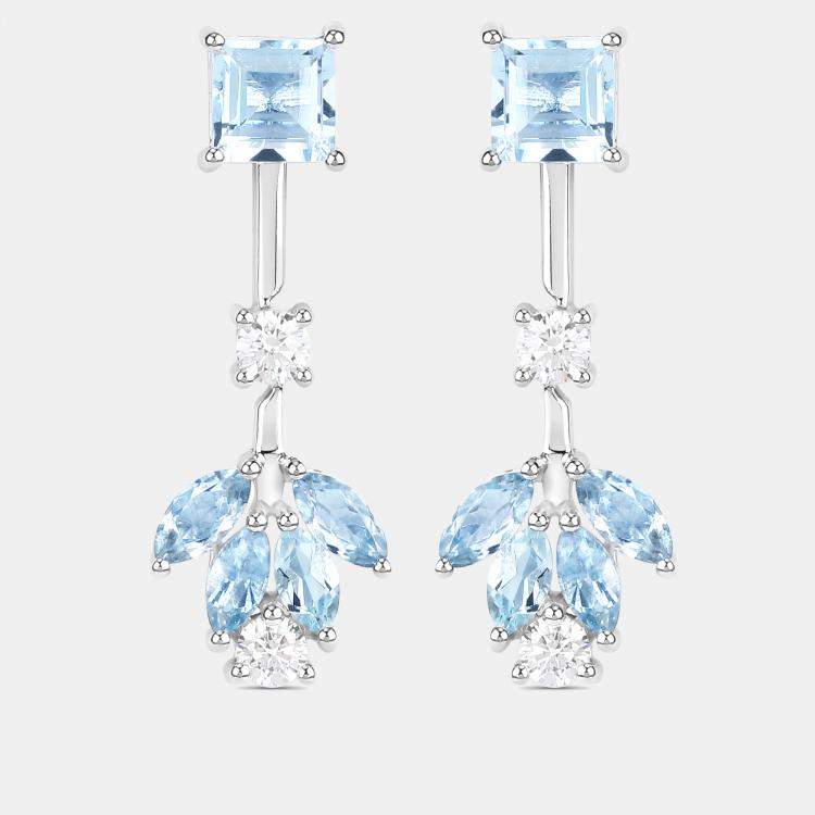 Pre Owned 2.30 cts Aquamarine and Diamond 14K White Gold Drop Earrings