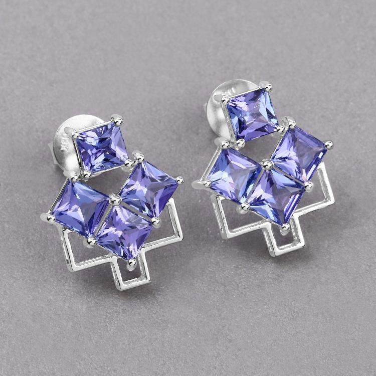 Pre Owned 5.02 cts Tanzanite 14K White Gold Quad Earrings