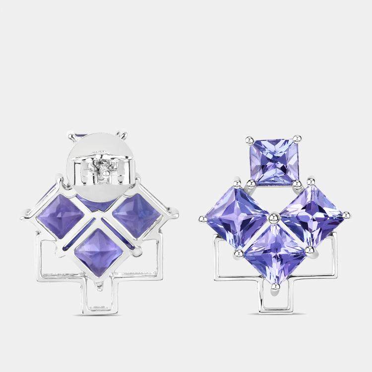 Pre Owned 5.02 cts Tanzanite 14K White Gold Quad Earrings