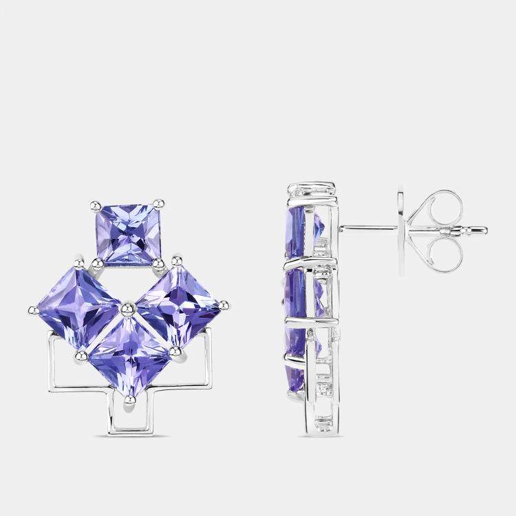 Pre Owned 5.02 cts Tanzanite 14K White Gold Quad Earrings