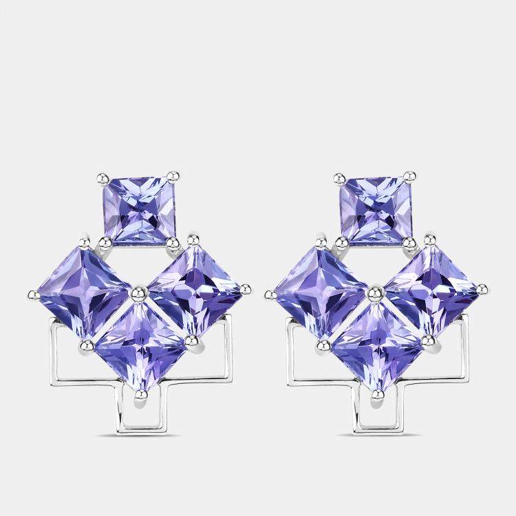 Pre Owned 5.02 cts Tanzanite 14K White Gold Quad Earrings