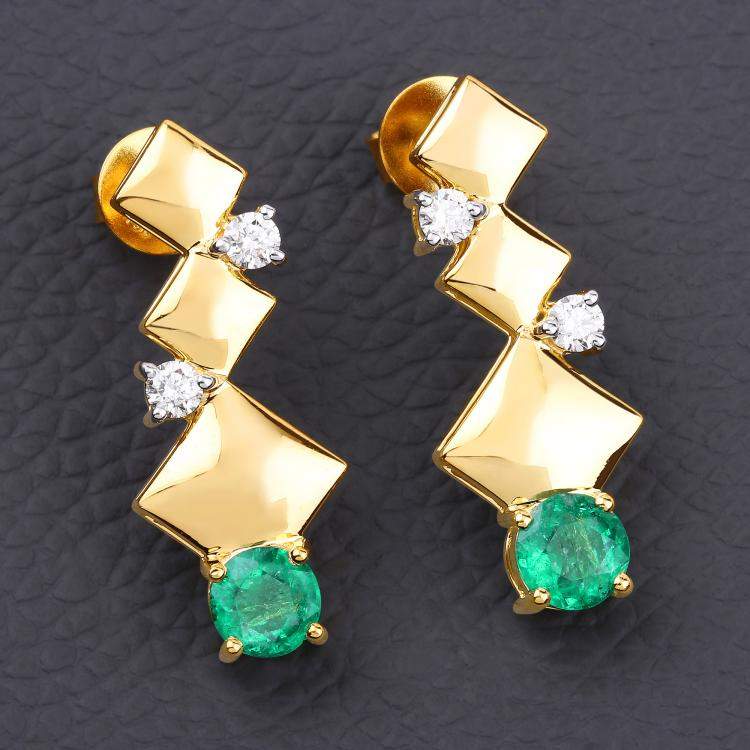 Pre Owned 1.72 cts Emerald and Diamond 14K Yellow Gold Drop Earrings
