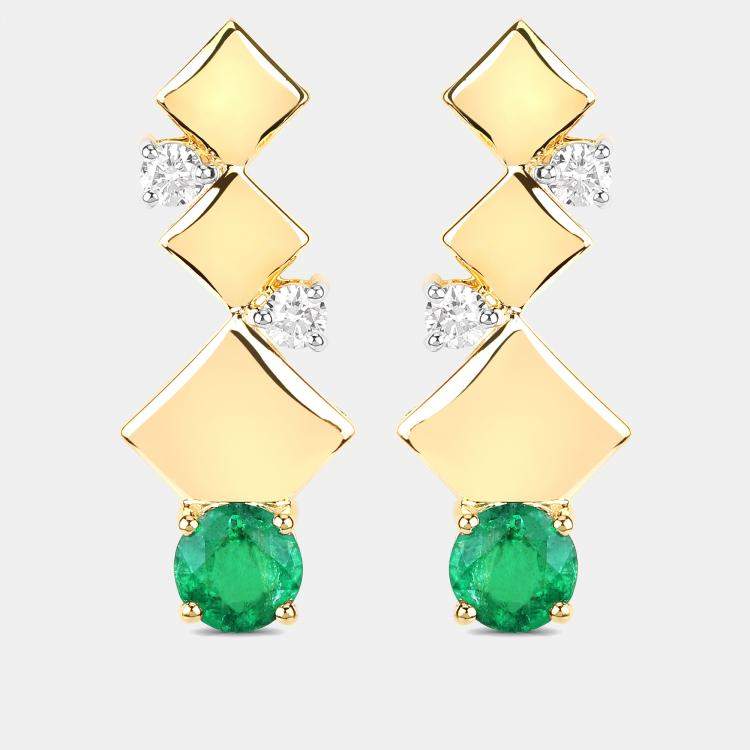Pre Owned 1.72 cts Emerald and Diamond 14K Yellow Gold Drop Earrings