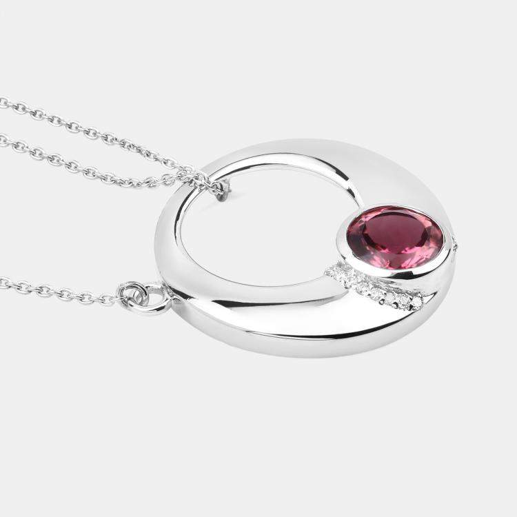 مملوكة مسبقًا 1.88 cts Pink Tourmaline and Diamond 14K White Gold Circle Necklace