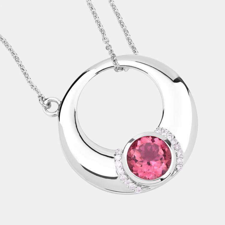 مملوكة مسبقًا 1.88 cts Pink Tourmaline and Diamond 14K White Gold Circle Necklace