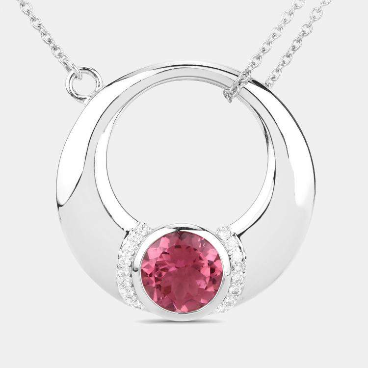 مملوكة مسبقًا 1.88 cts Pink Tourmaline and Diamond 14K White Gold Circle Necklace