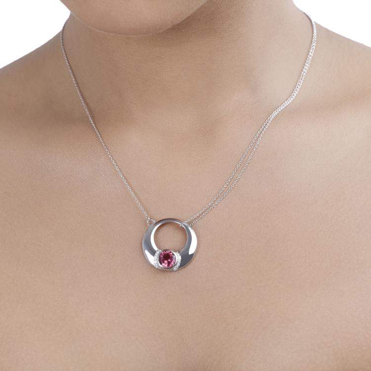 مملوكة مسبقًا 1.88 cts Pink Tourmaline and Diamond 14K White Gold Circle Necklace