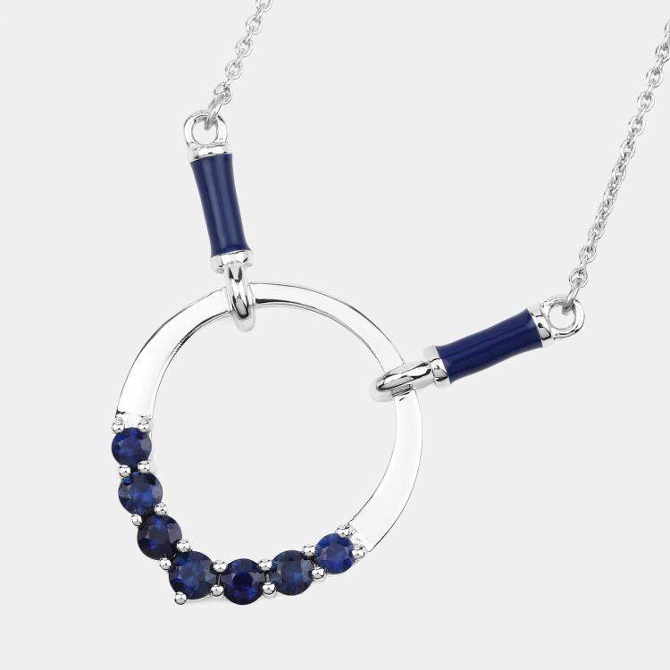 Pre Owned 0.78 cts Blue Sapphire 14K White Gold Circle Necklace