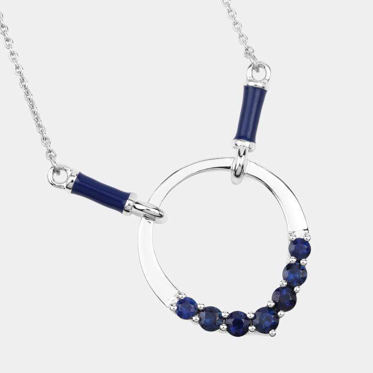 Pre Owned 0.78 cts Blue Sapphire 14K White Gold Circle Necklace