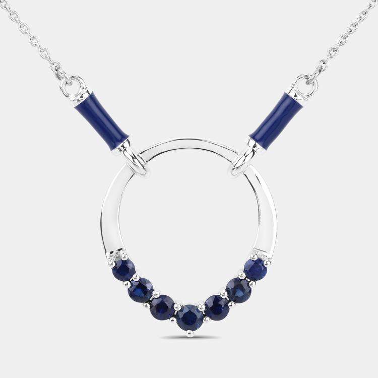 Pre Owned 0.78 cts Blue Sapphire 14K White Gold Circle Necklace