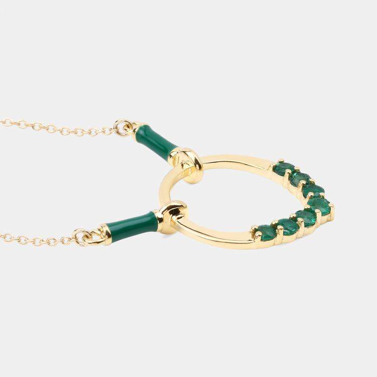 Pre Owned 0.58 cts Emerald 14K Yellow Gold Circle Necklace