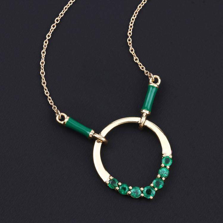 Pre Owned 0.58 cts Emerald 14K Yellow Gold Circle Necklace