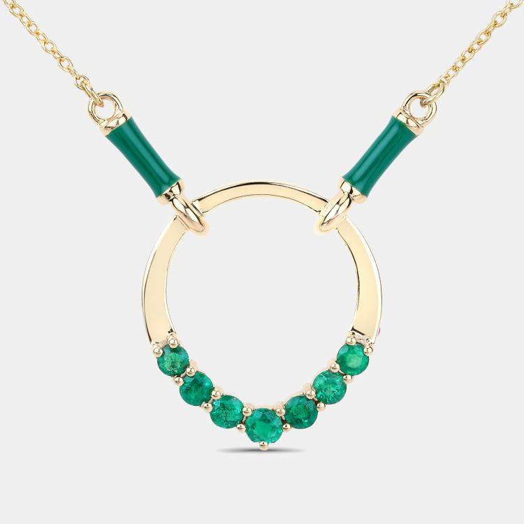 Pre Owned 0.58 cts Emerald 14K Yellow Gold Circle Necklace