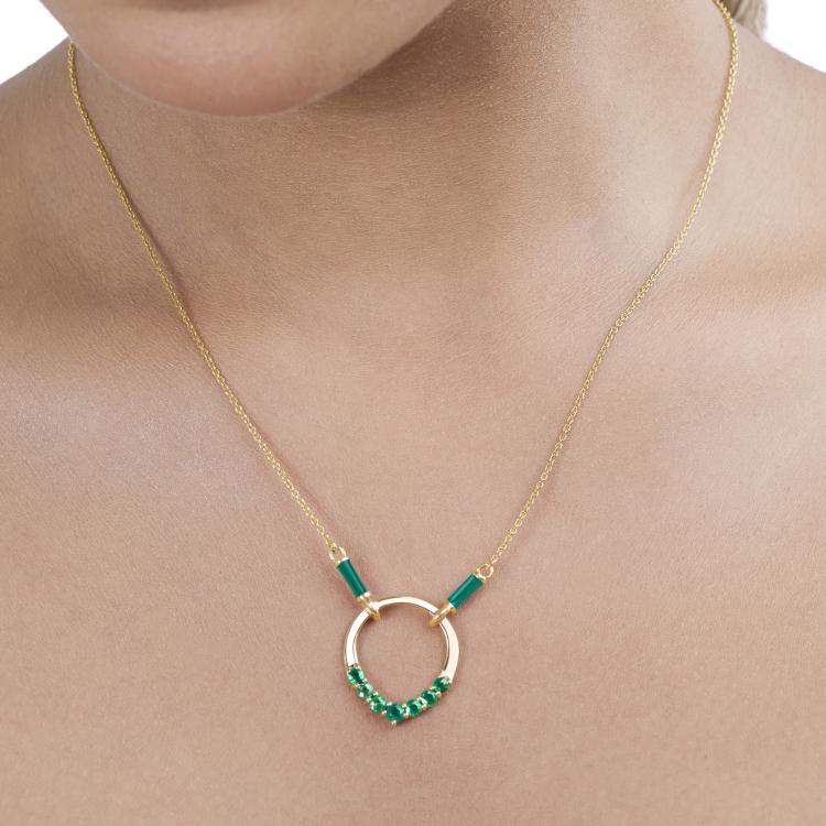 Pre Owned 0.58 cts Emerald 14K Yellow Gold Circle Necklace