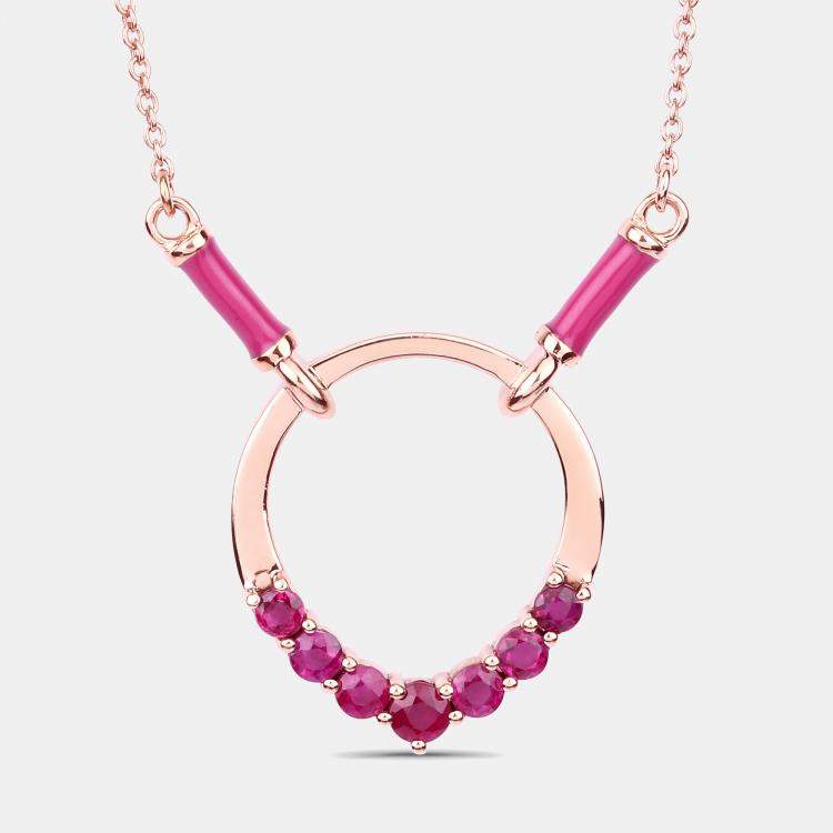مملوكة مسبقًا 0.88 cts Ruby 14K Rose Gold Circle Necklace