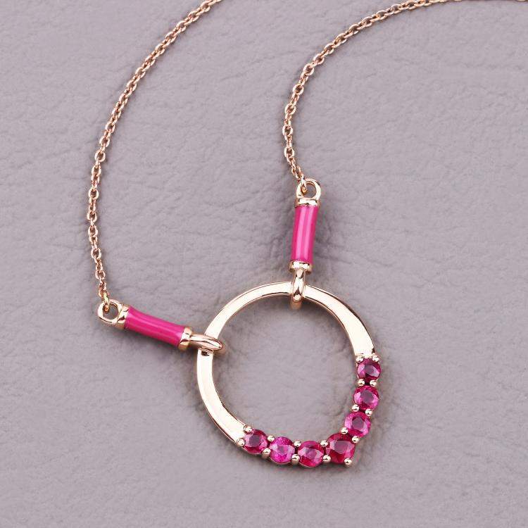 مملوكة مسبقًا 0.88 cts Ruby 14K Rose Gold Circle Necklace