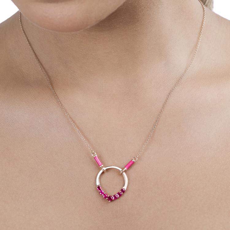 مملوكة مسبقًا 0.88 cts Ruby 14K Rose Gold Circle Necklace