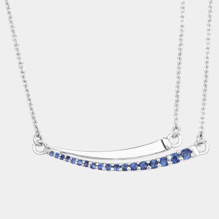 Pre Owned 0.24 cts Blue Sapphire 14K White Gold Bar Necklace
