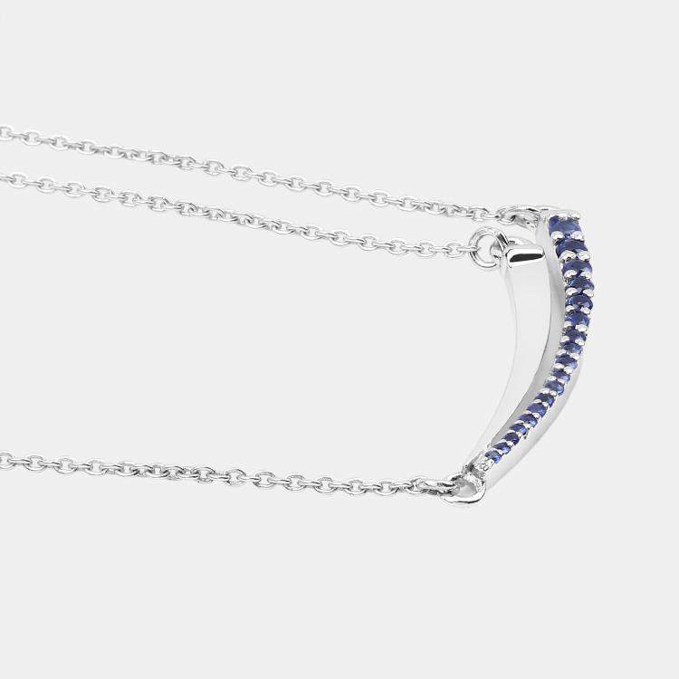 Pre Owned 0.24 cts Blue Sapphire 14K White Gold Bar Necklace