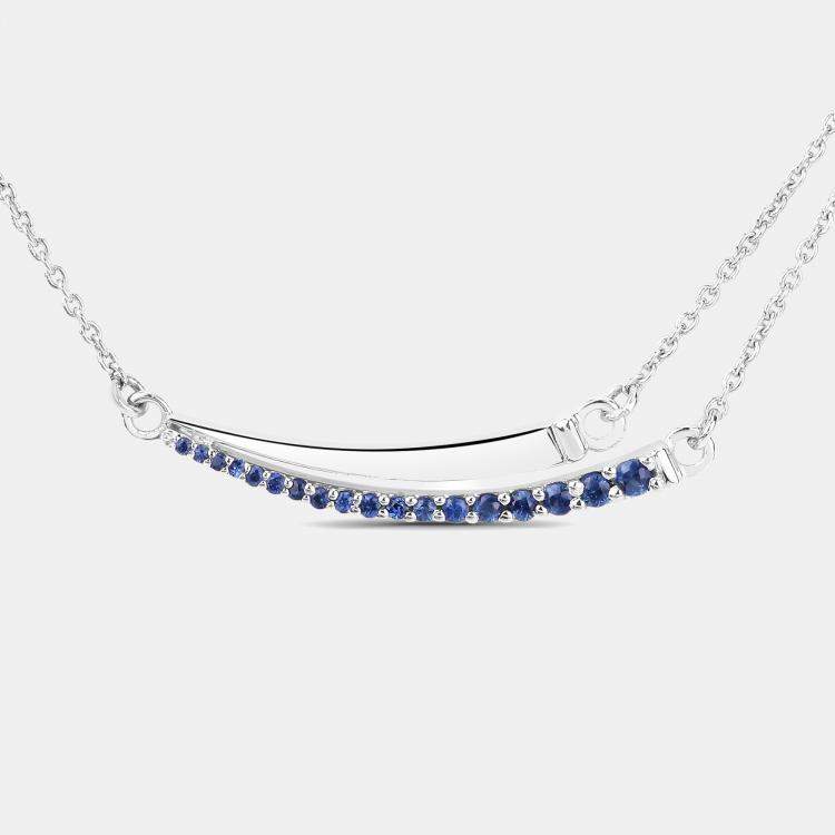 Pre Owned 0.24 cts Blue Sapphire 14K White Gold Bar Necklace