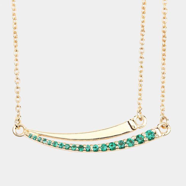 Pre Owned 0.20 cts Emerald 14K Yellow Gold Bar Necklace