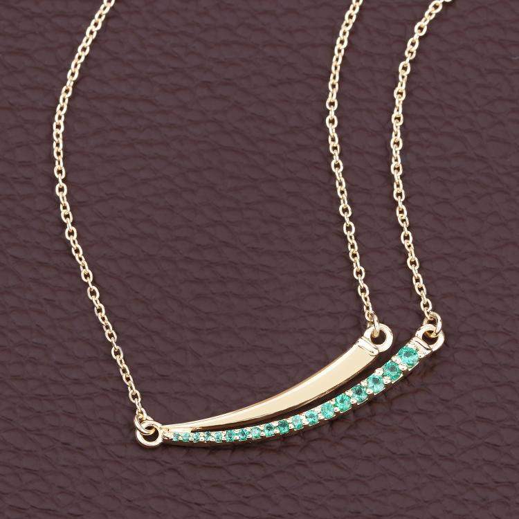 Pre Owned 0.20 cts Emerald 14K Yellow Gold Bar Necklace