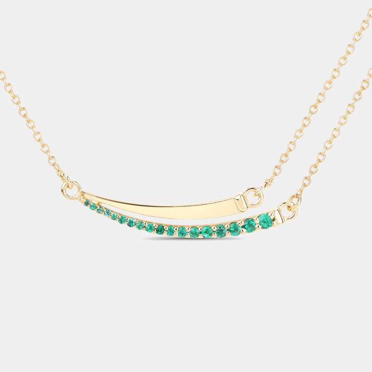 Pre Owned 0.20 cts Emerald 14K Yellow Gold Bar Necklace