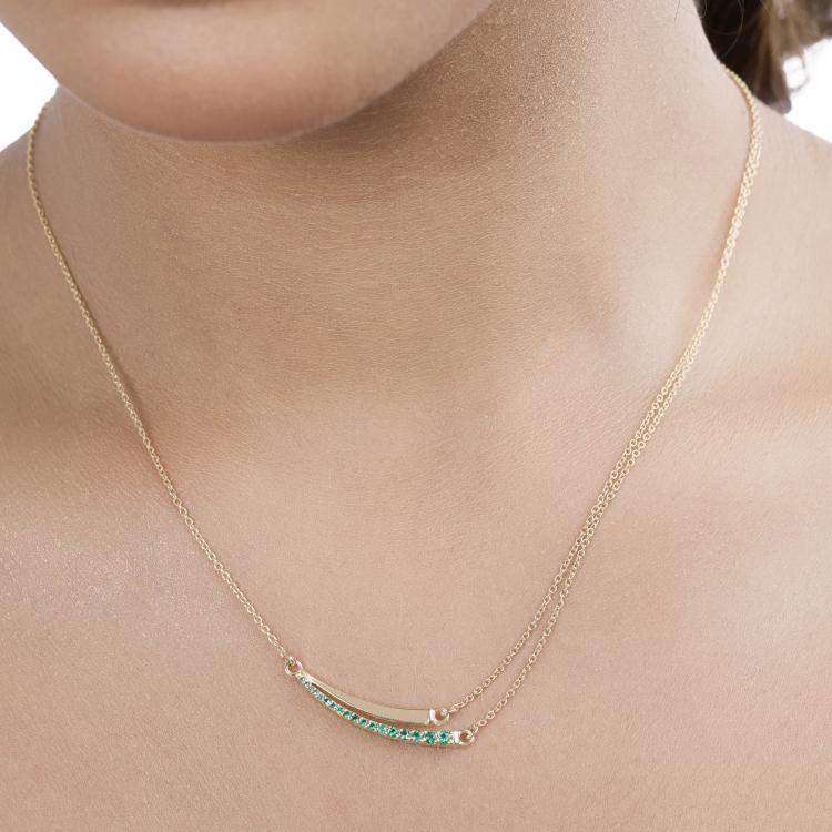 Pre Owned 0.20 cts Emerald 14K Yellow Gold Bar Necklace